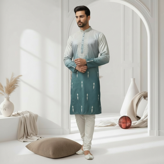 "Tanmay"  Premium shaded cotton silk kurta with beautiful embroidery and lining.