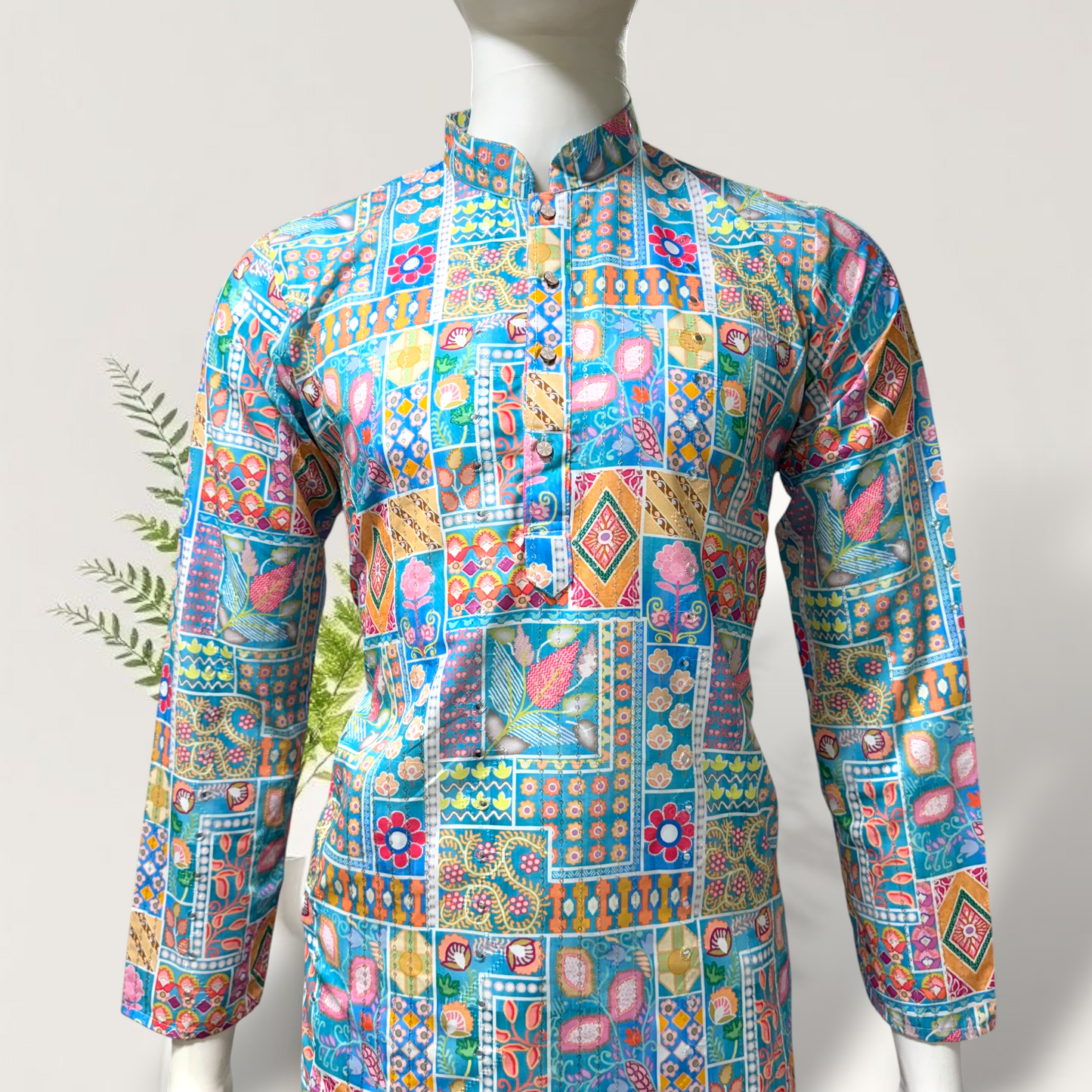 "Kunal" Premium digital printed kurta with thread and sequins embroidery.
