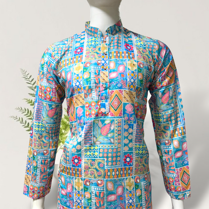 "Kunal" Premium digital printed kurta with thread and sequins embroidery.