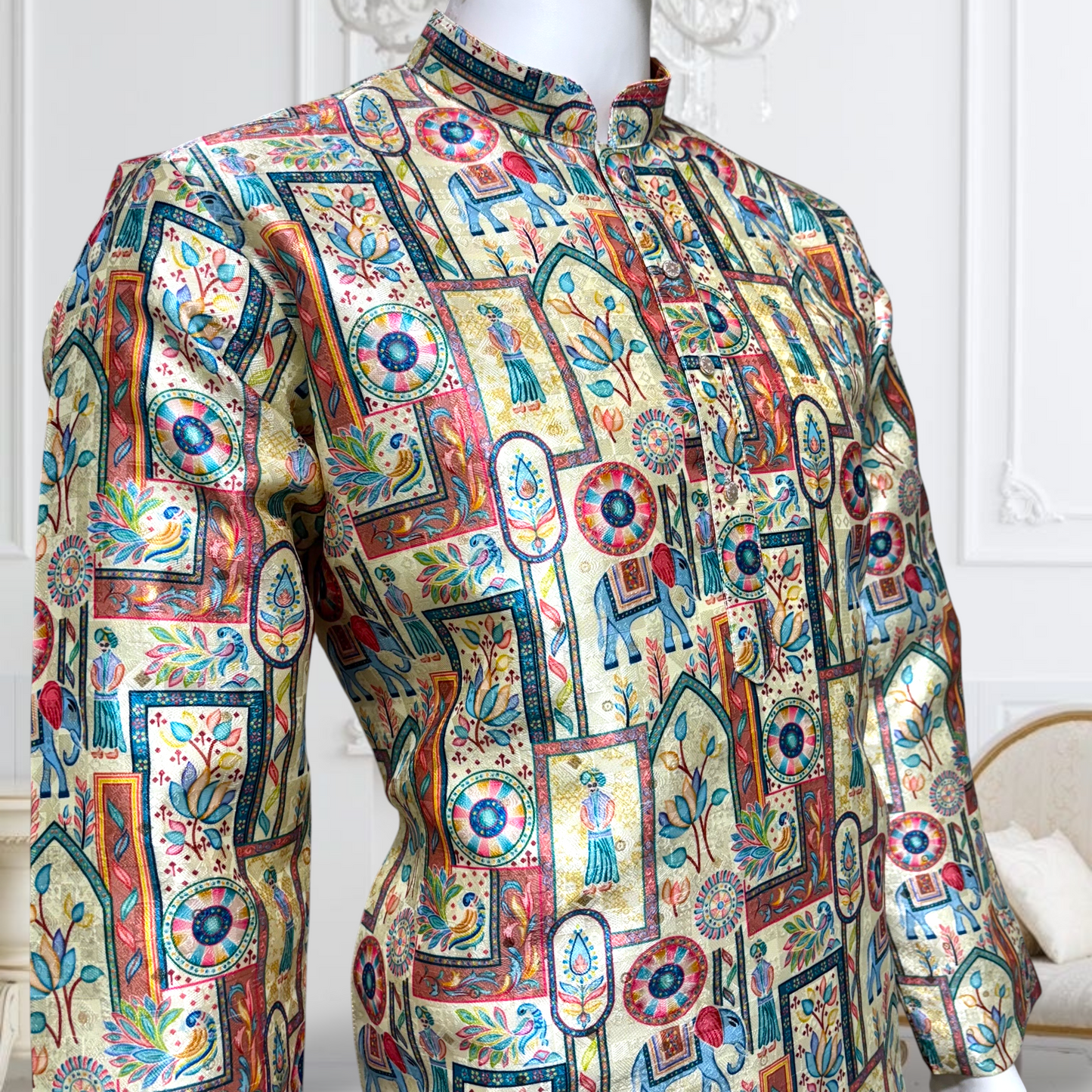 "Reyansh" Premium jacquard silk digital printed kurta with lining.