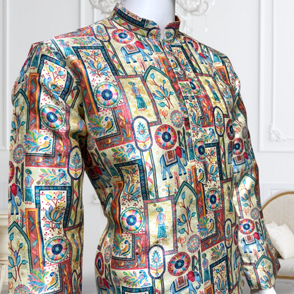 "Reyansh" Premium jacquard silk digital printed kurta with lining.