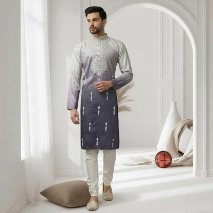 "Tanmay"  Premium shaded cotton silk kurta with beautiful embroidery and lining.