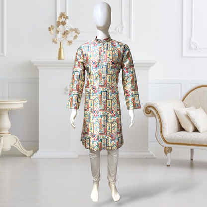 "Reyansh" Premium jacquard silk digital printed kurta with lining.