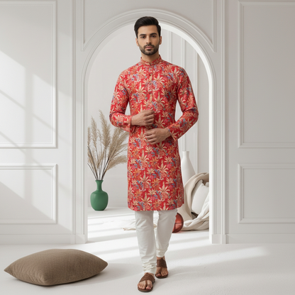 "Vaidik" Premium digital printed kurta with thread and sequins work.