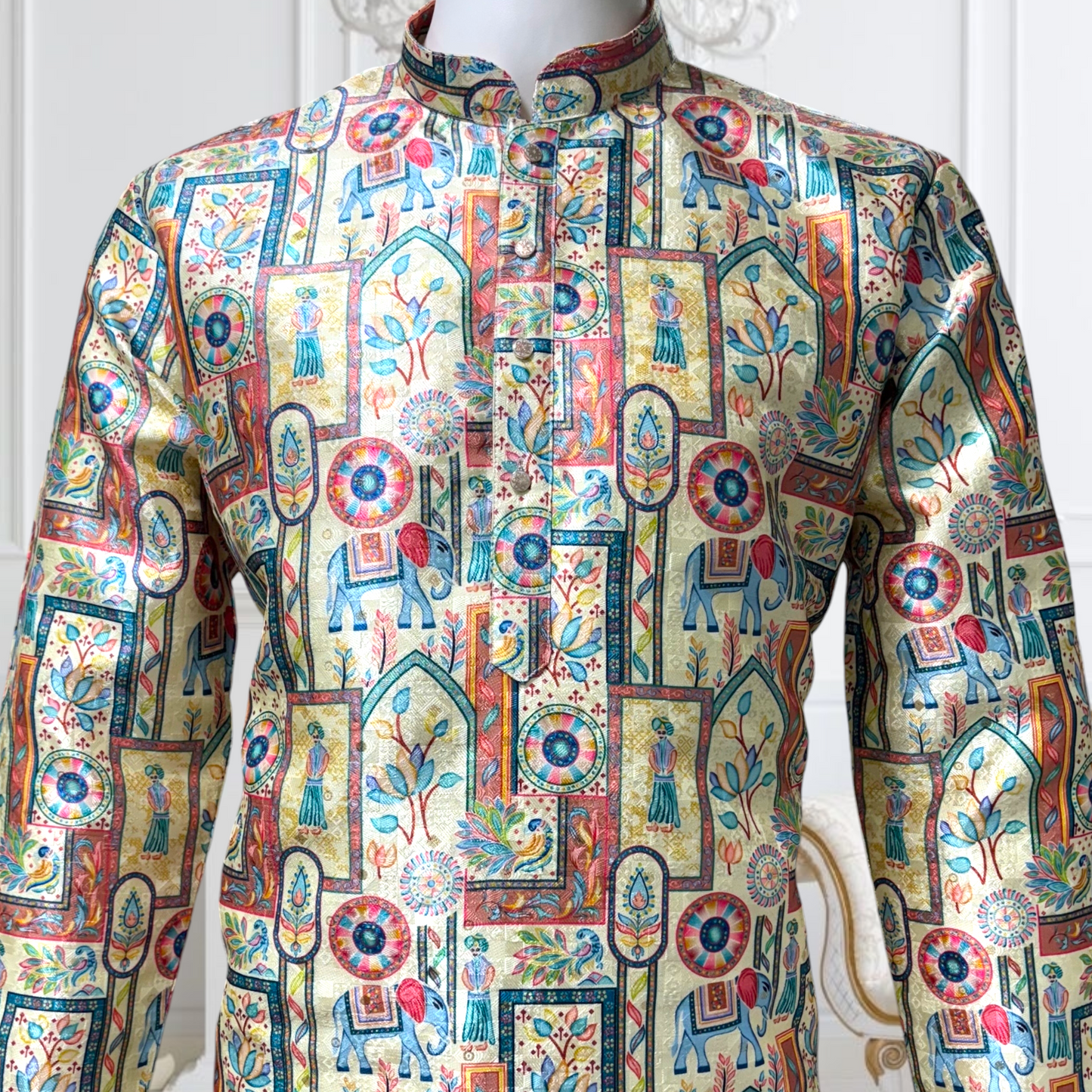 "Reyansh" Premium jacquard silk digital printed kurta with lining.