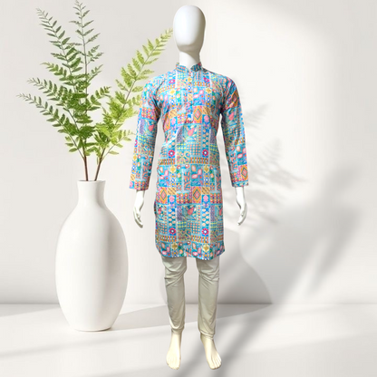 "Kunal" Premium digital printed kurta with thread and sequins embroidery.