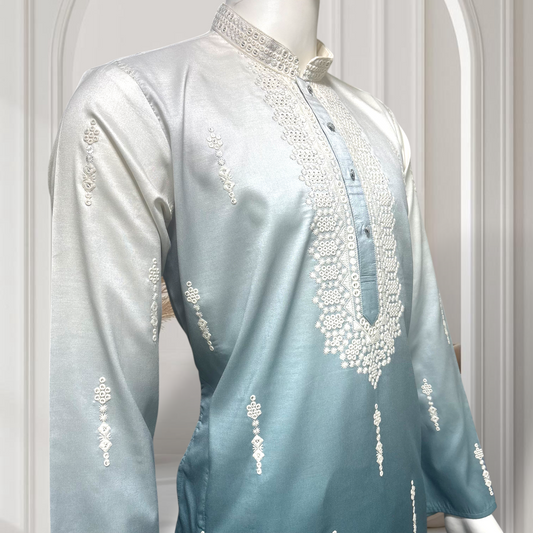 "Tanmay"  Premium shaded cotton silk kurta with beautiful embroidery and lining.